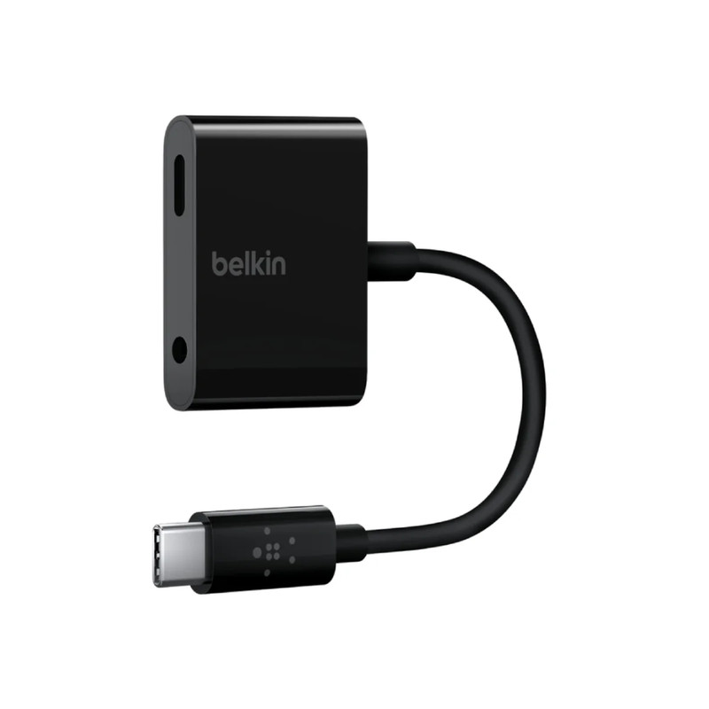 Belkin RockStar 3.5mm Audio + USB-C Charge Adapter - Black - كابل